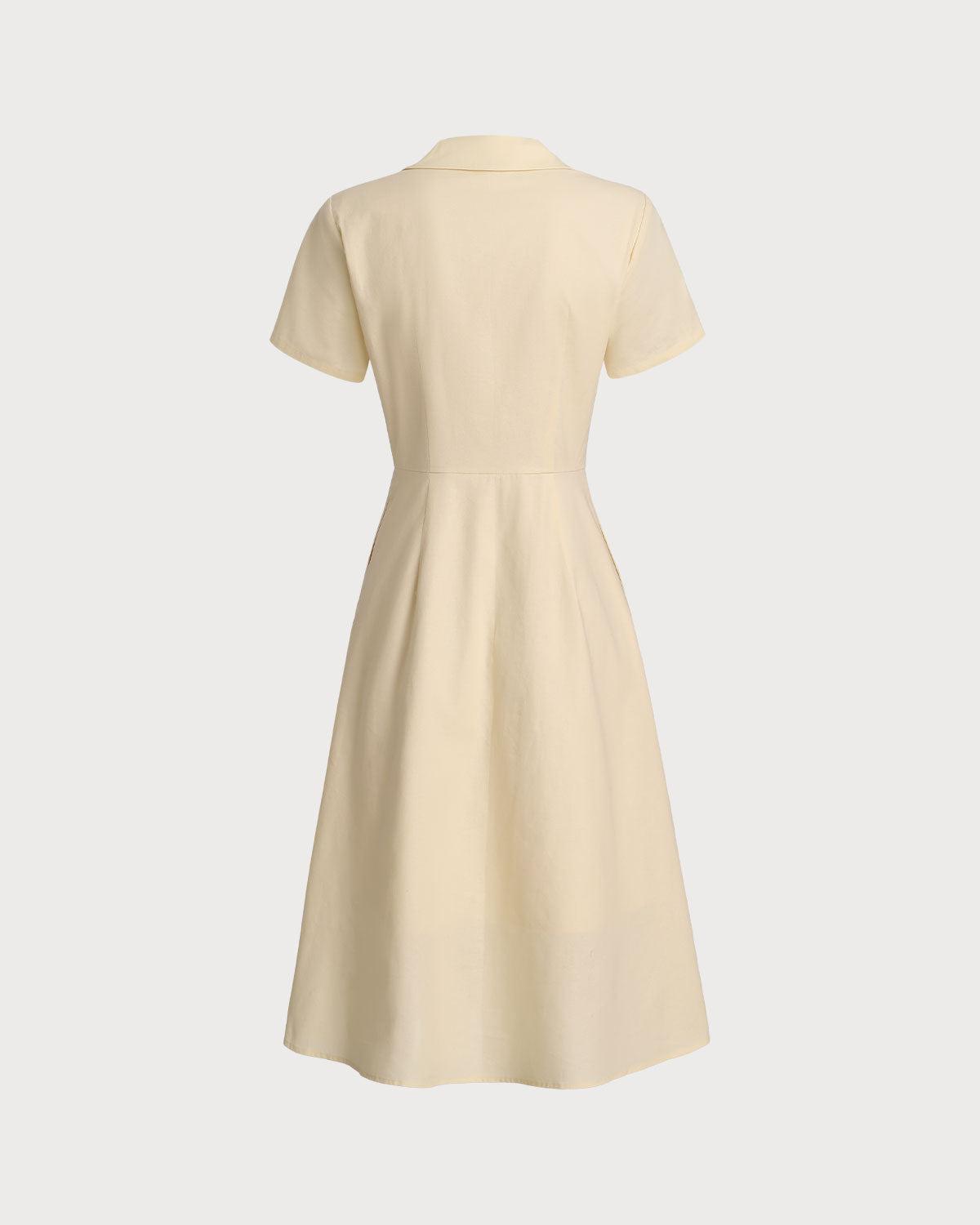 Yellow Button Short Sleeve Midi Dress Product Image