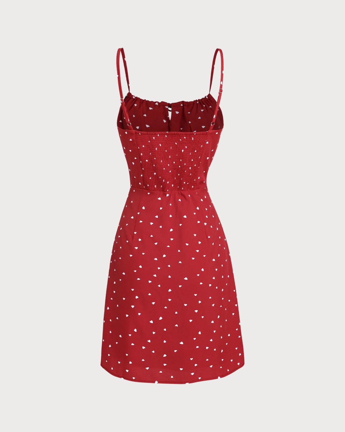 Red Heart Pattern Sweetheart Neck Slip Mini Dress Product Image