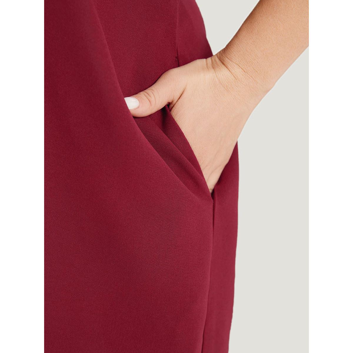 Plus Size Plain Plicated Detail Round Neck Ruffle Sleeve Dress Scarlet Women Casual Plain Round Neck Short sleeve Curvy Midi Dress BloomChic 18-20/2X Product Image