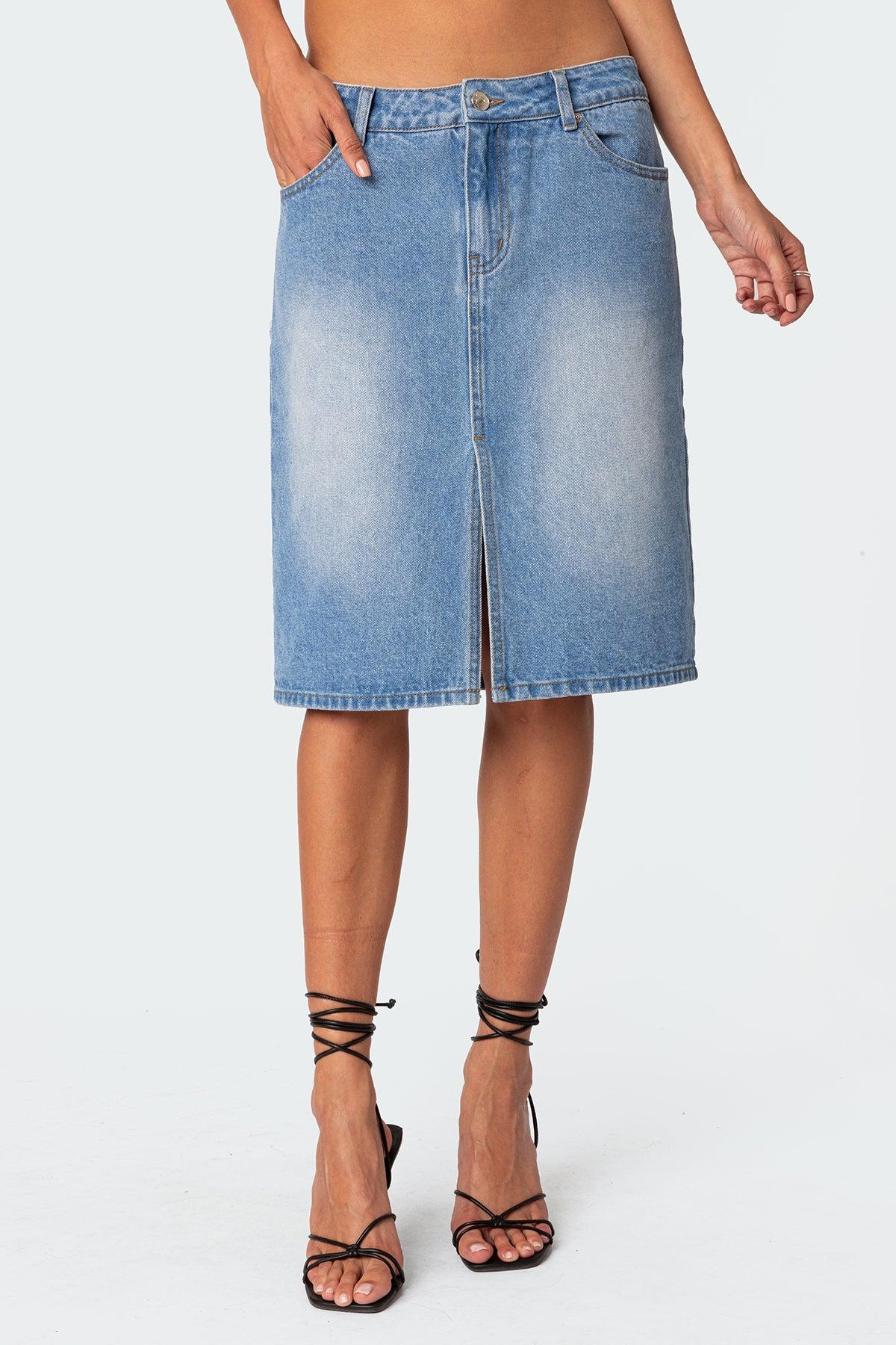 Junia Slitted Denim Midi Skirt Product Image