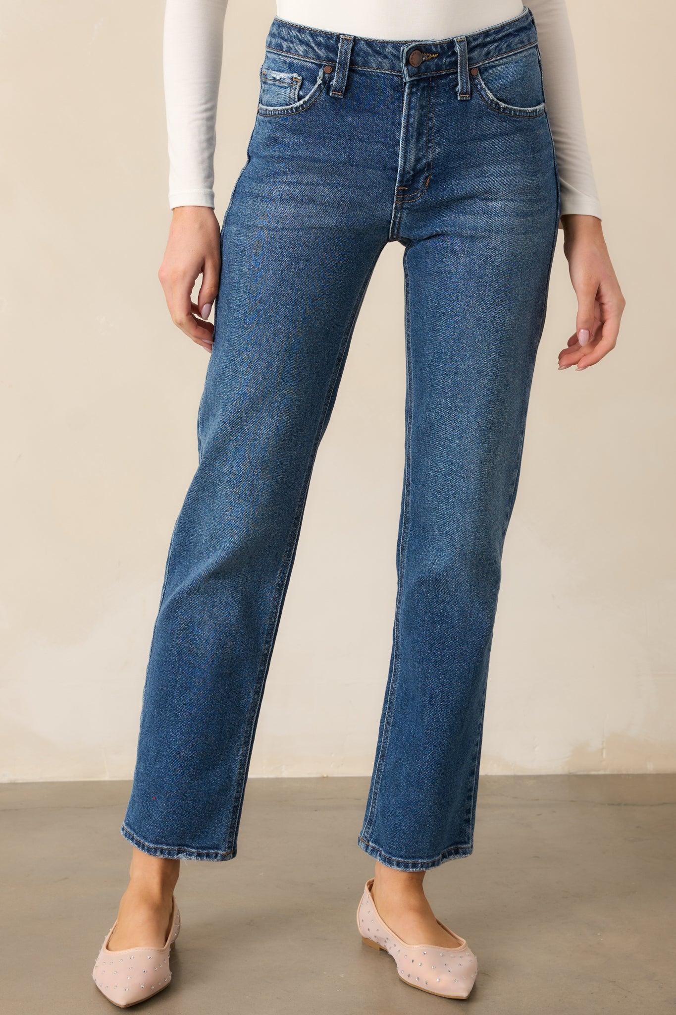 Forever Again Dark Wash Straight Leg Jeans Product Image