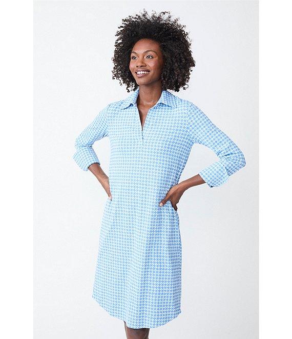 J.McLaughlin Printed Catalina Cloth Collared V-Neck Long Sleeve Dress Product Image