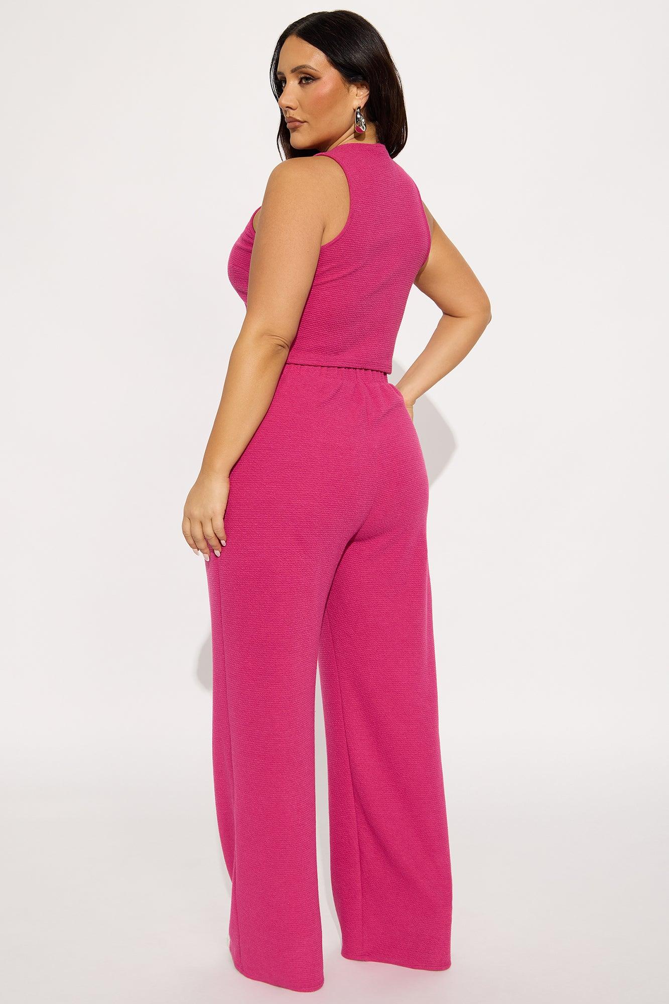Alana Textured Wide Leg Pant Set - Magenta Female Product Image