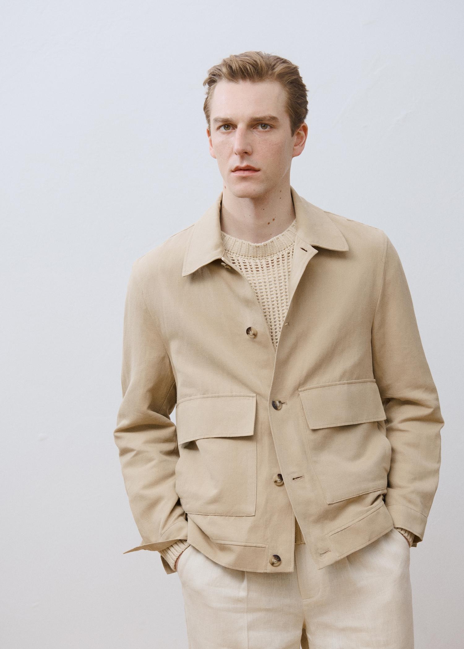 Linen-blend jacket with pockets - Men | MANGO USA Product Image