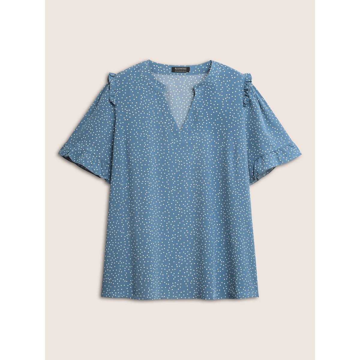 Polka Dot Ruffles Plus Size Women Blouses Elegance Casual Ruffles Ruffle Sleeve Short Sleeve V Neck Dailywear Blouses BloomChic Product Image