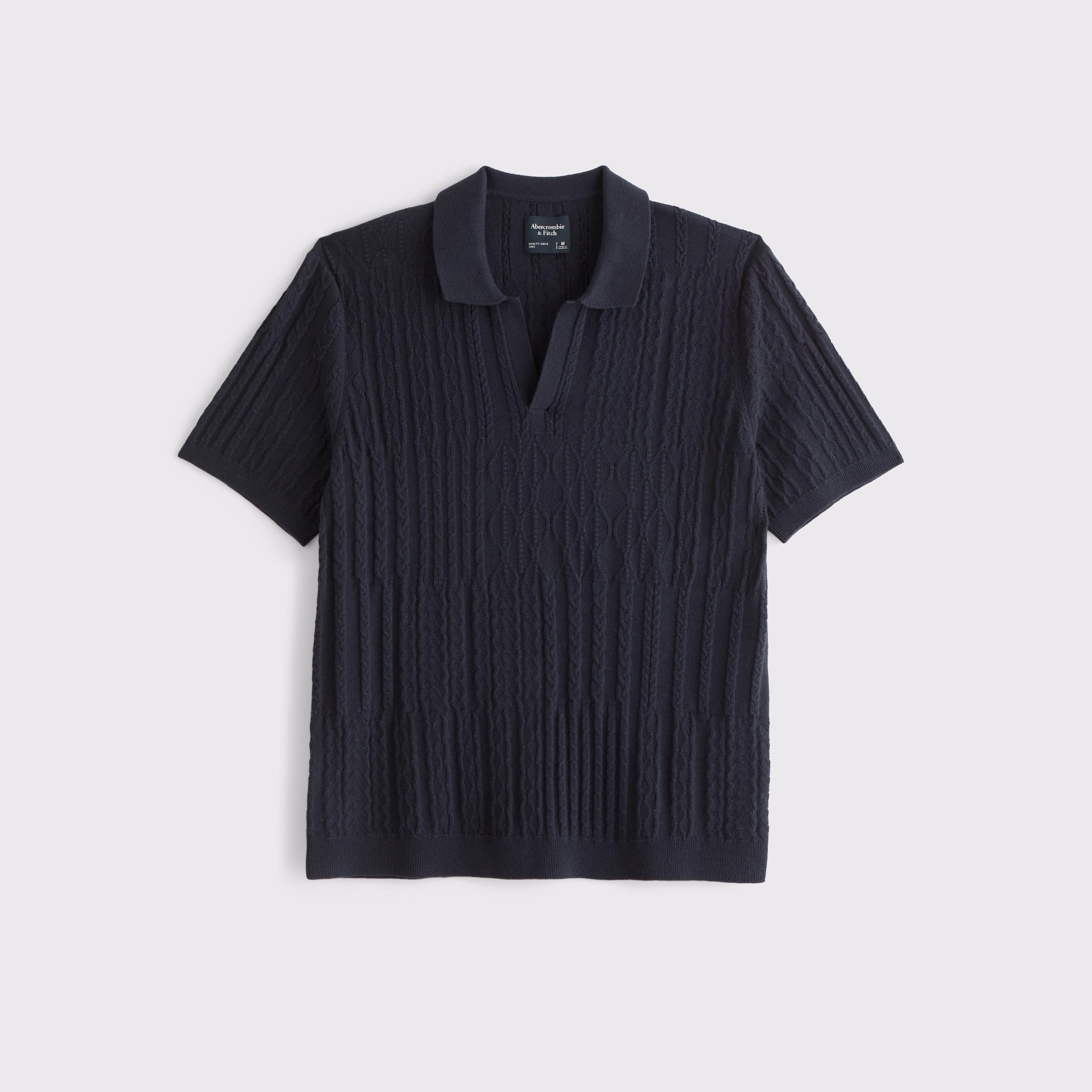 Cable Patchwork Johnny Collar Sweater Polo Product Image