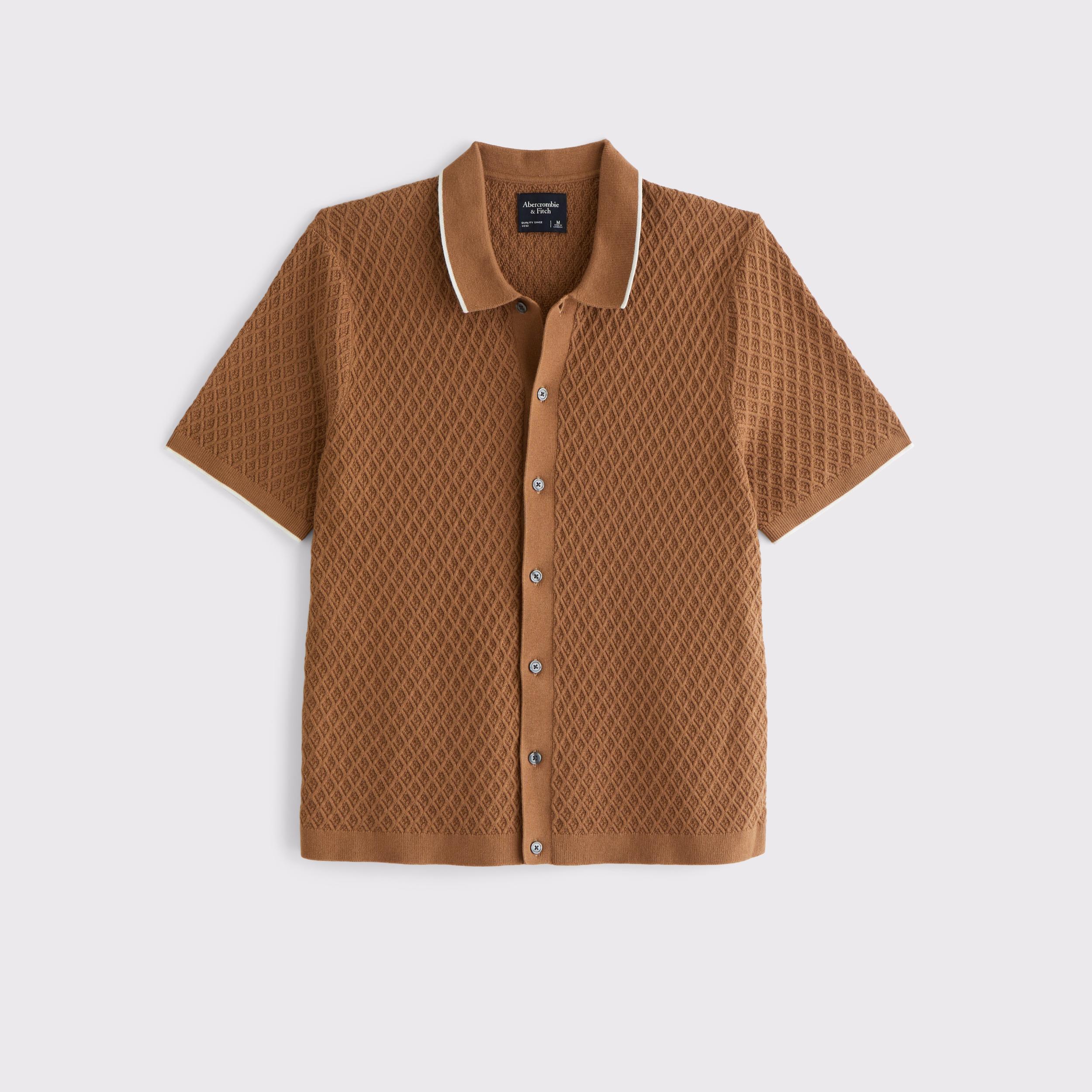 Diamond Stitch Button-Through Sweater Polo Product Image