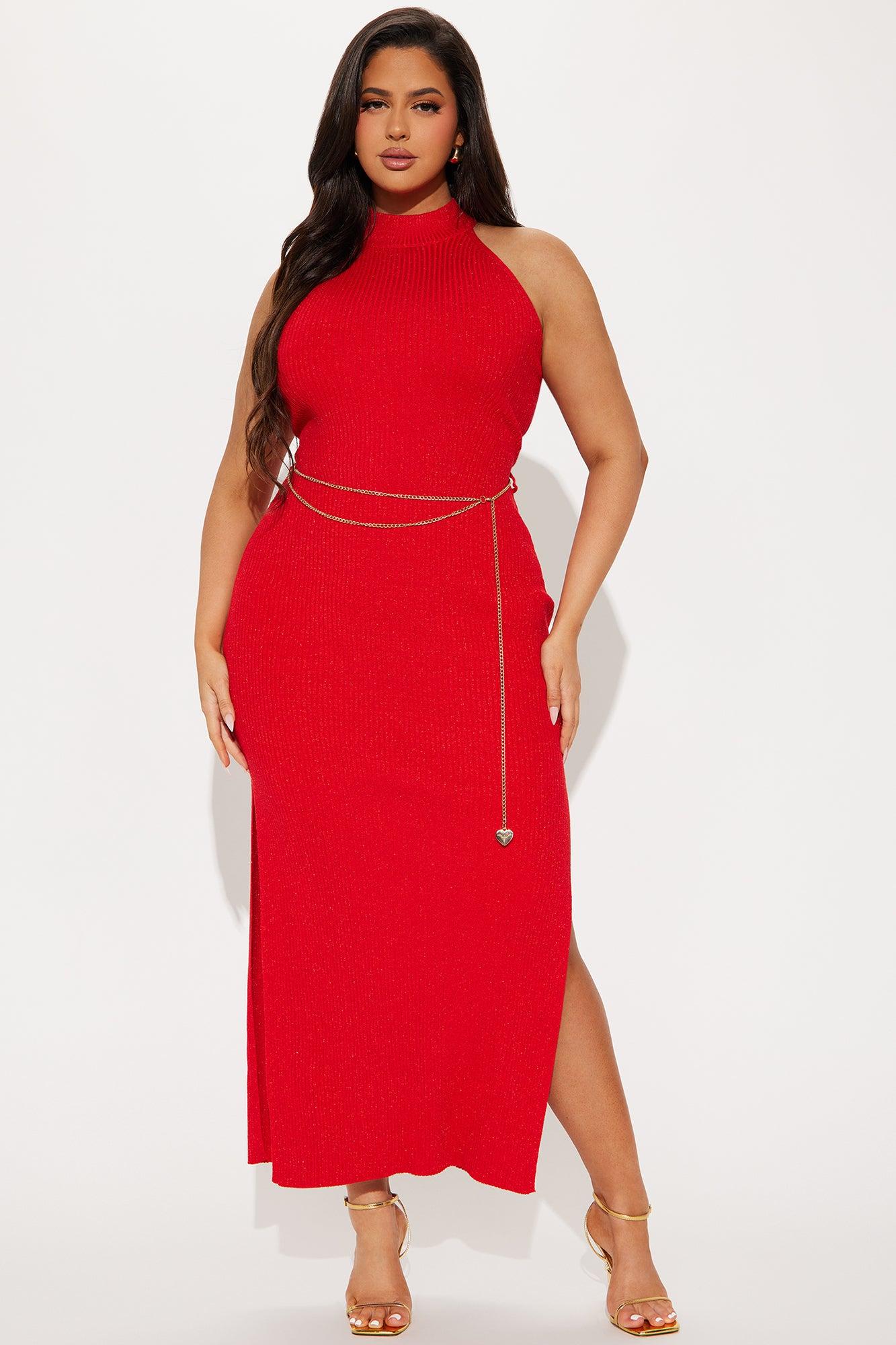 Lisa Glitter Sweater Maxi Dress - Red Product Image