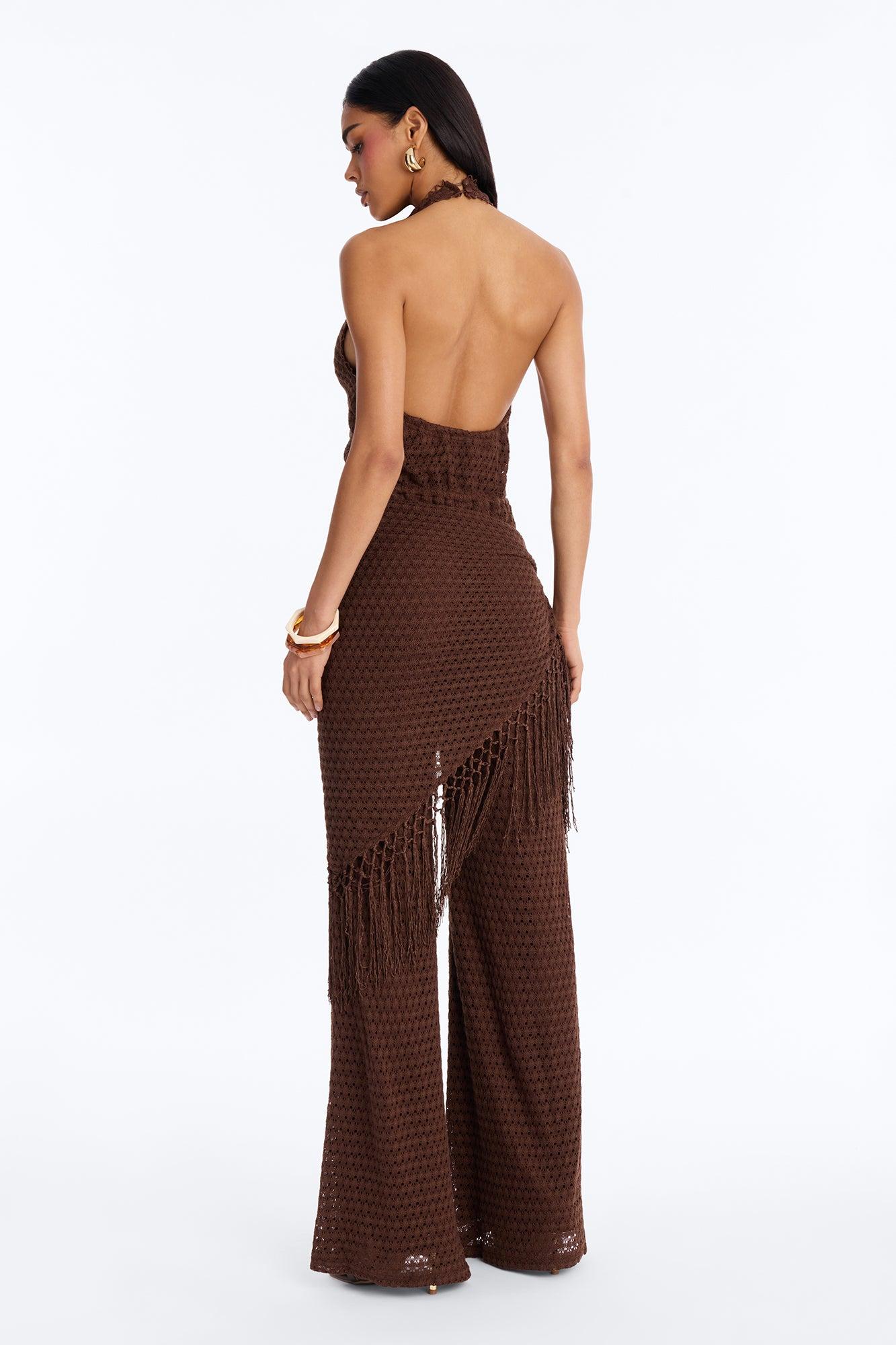 Mariah Jumpsuit And Tie Waist Scarf Set - Chocolate Female Product Image