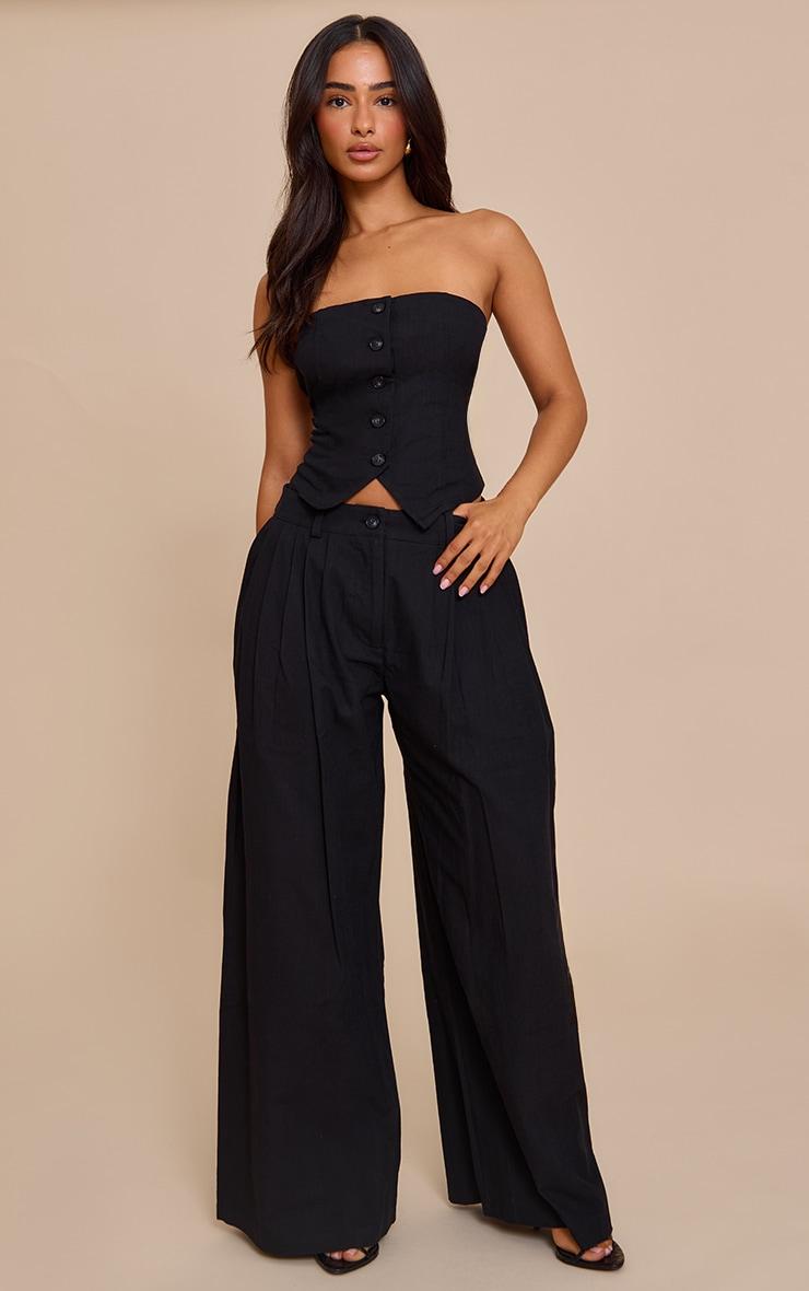 Petite Black Woven Bandeau Button Up Top Product Image