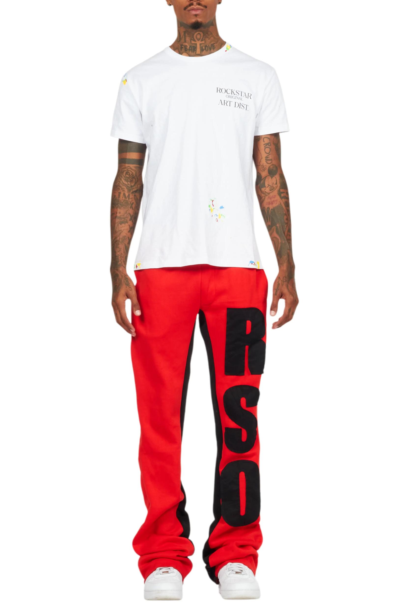 Uko Red Stacked Baggy Track Pant Male Product Image