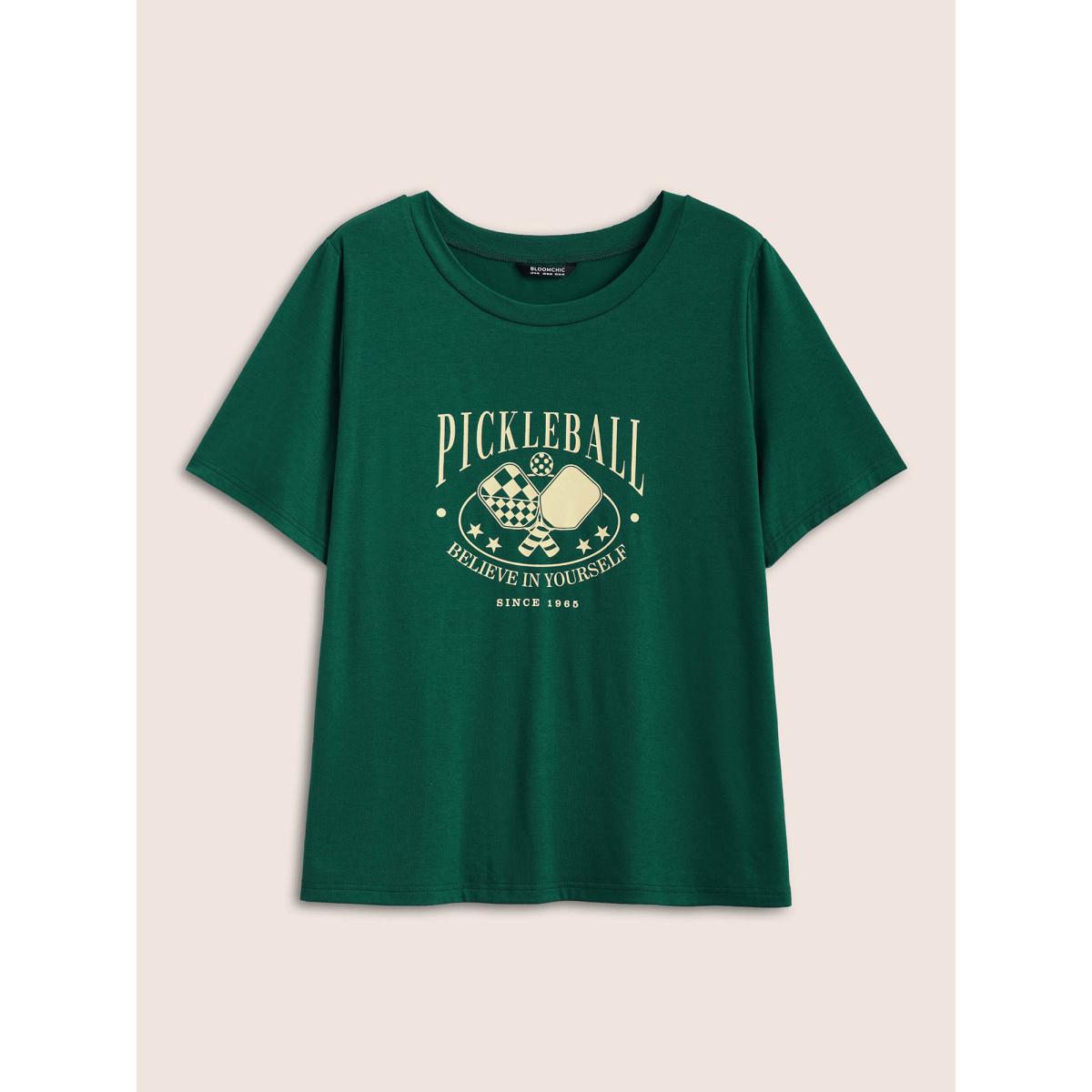 Plus Size Letter Print Crew Neck T-shirt Truegreen Women Casual Contrast Art&design Round Neck Everyday T-shirts BloomChic 10/M Product Image