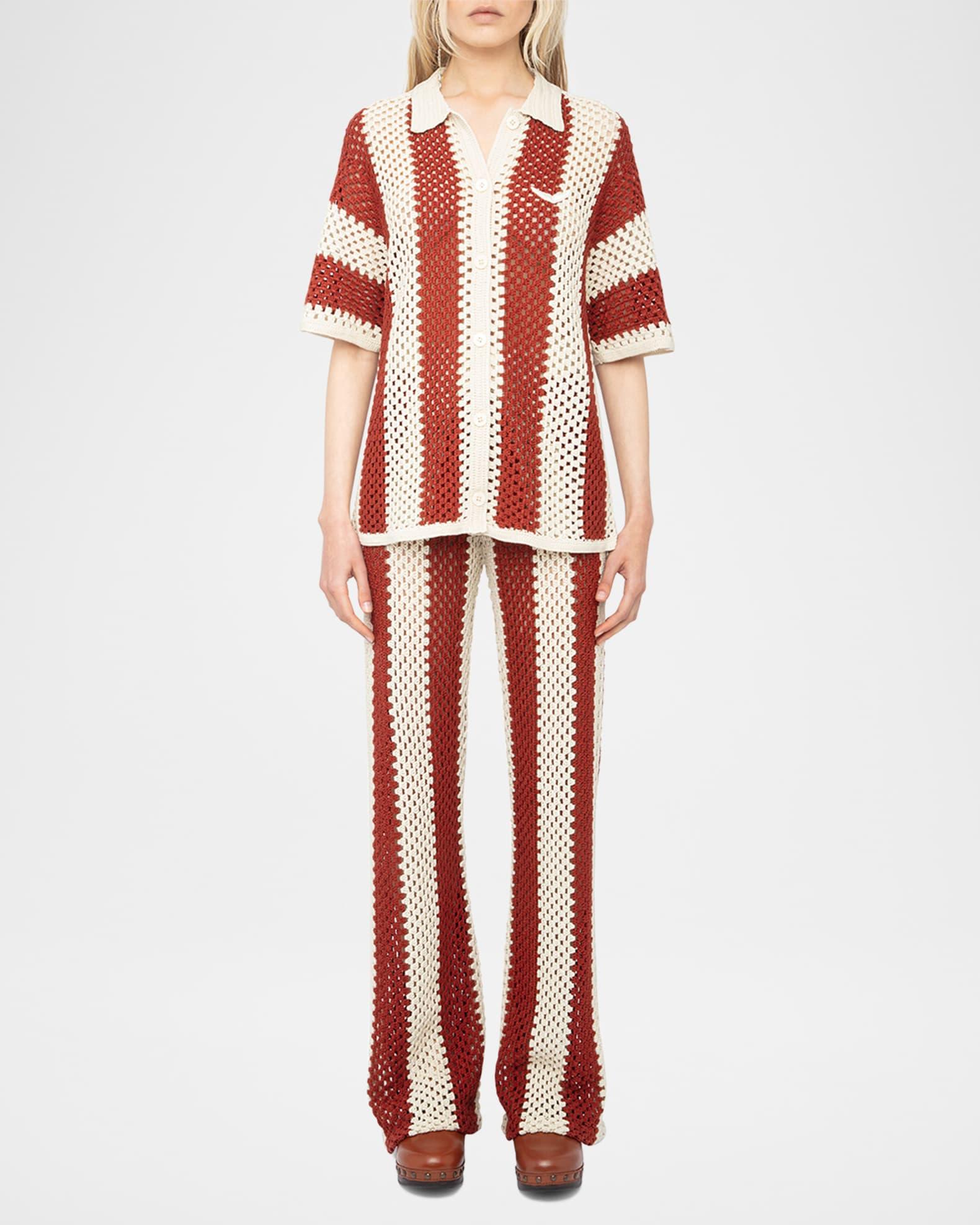 Ciara Striped Crochet-Knit Shirt Product Image