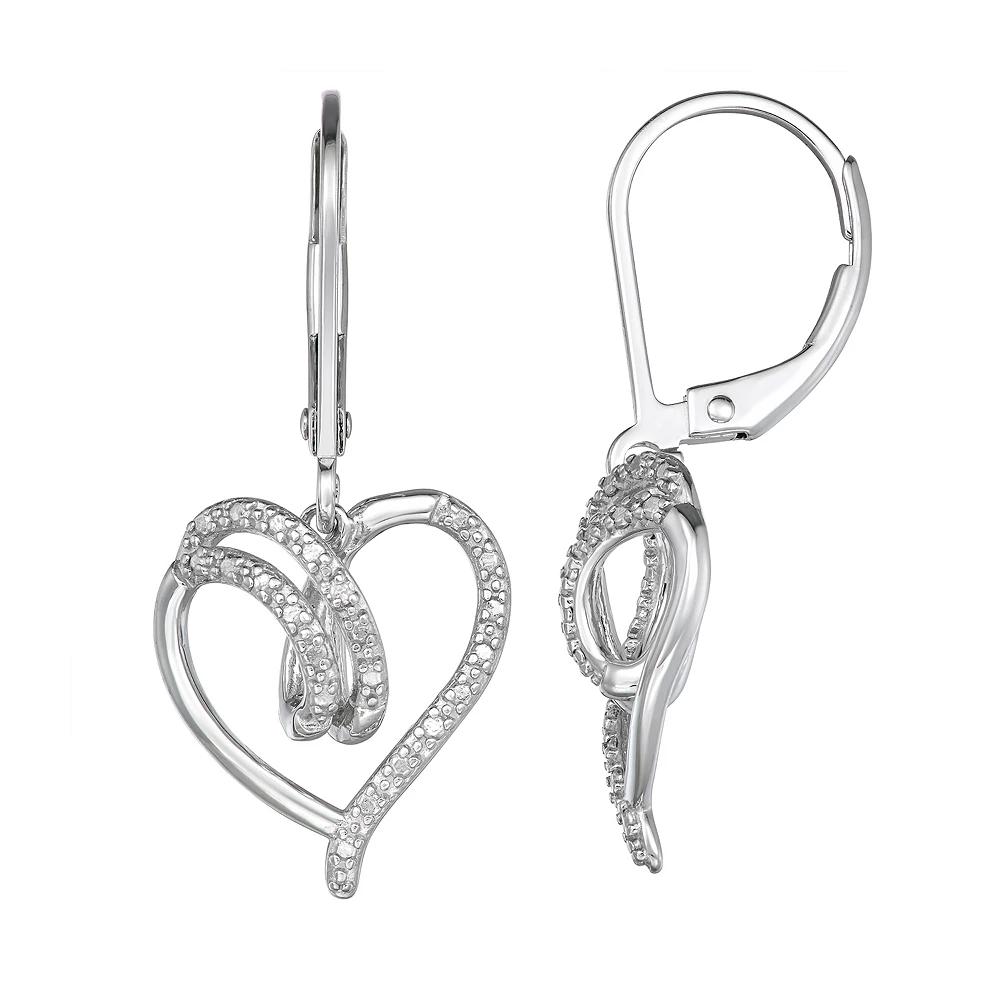 Sterling Silver Diamond Accent Open Heart Drop Earrings, Women's Product Image