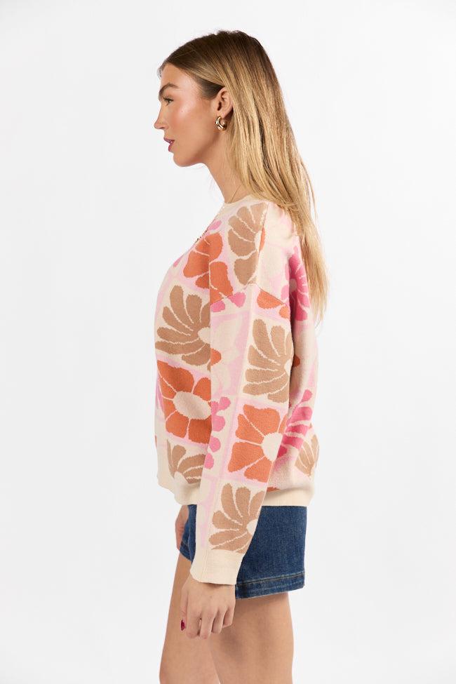 Gracious Gardens Coral Multi Block Floral Sweater FINAL SALE Product Image