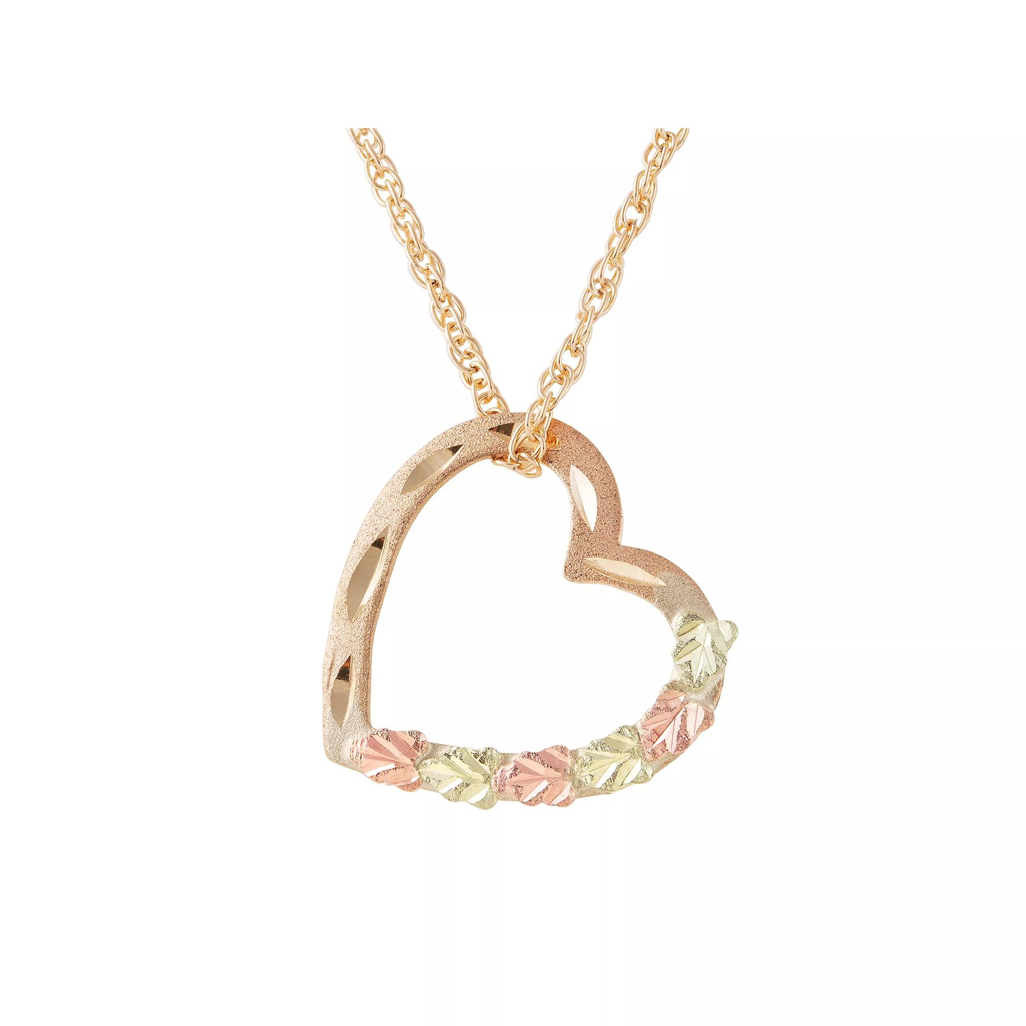 Black Hills Gold Tri-Tone Floating Heart Pendant, Women's, Size: 18" Product Image