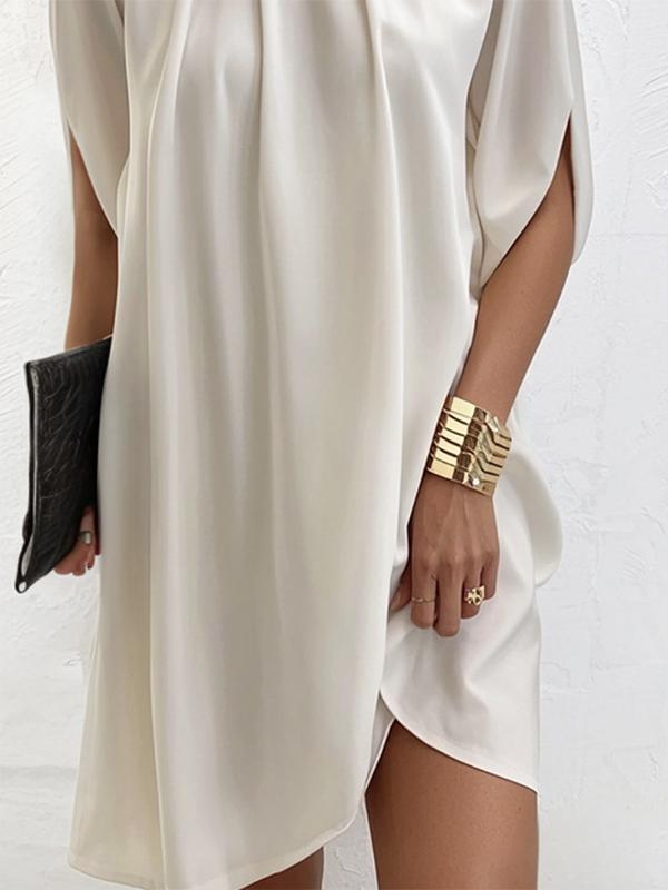 Loose Short Sleeves Solid Color Stand Collar Mini Dresses Product Image