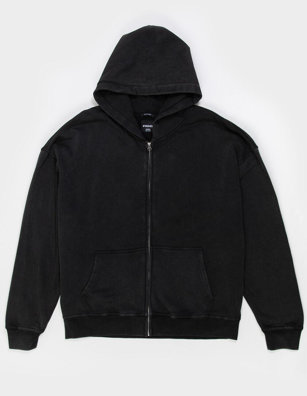 RSQ Mens Washed Zip-Up Oversized Hoodie - BLACK Product Image