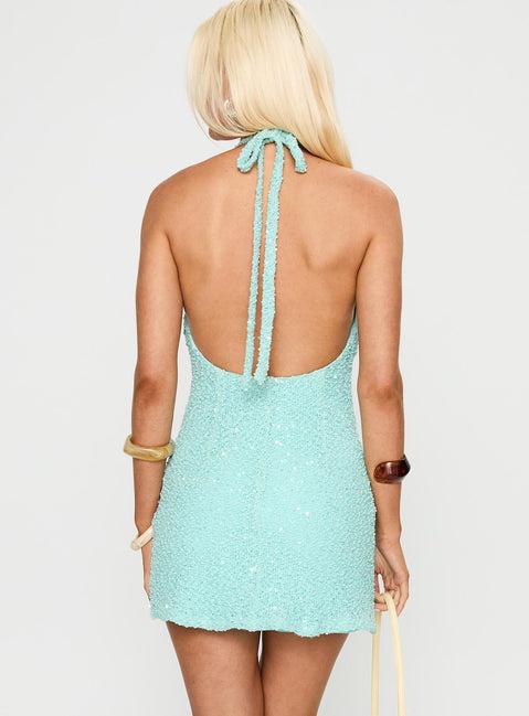 Natali Halter Mini Dress Blue Product Image
