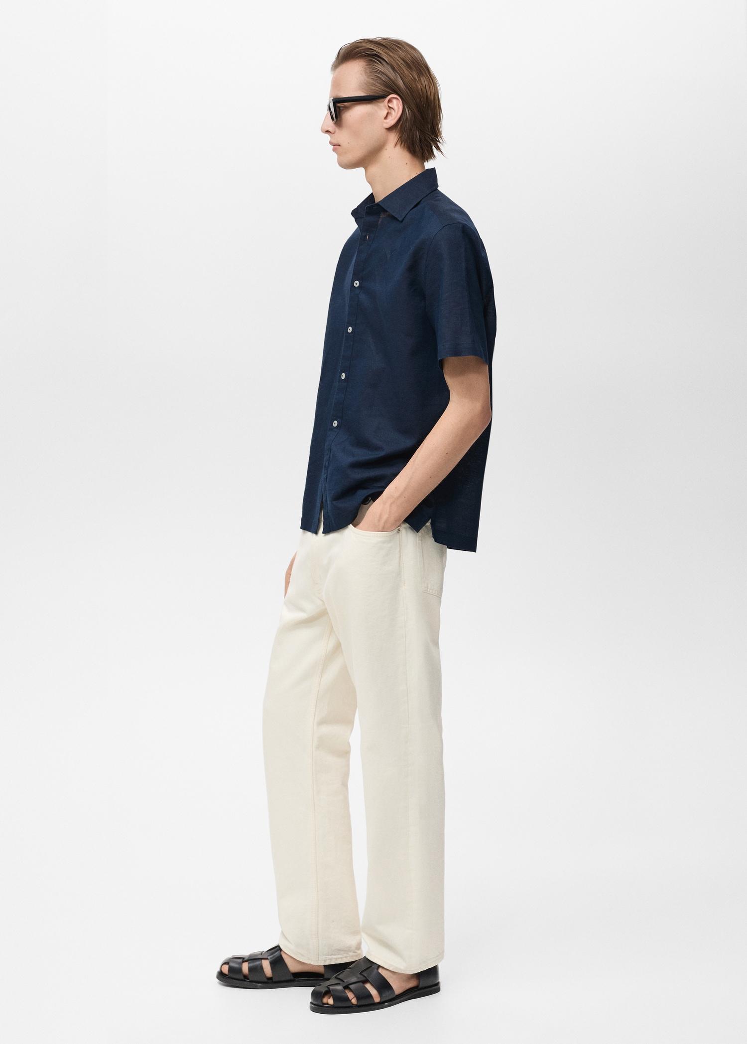 Short sleeve linen-blend shirt - Men | MANGO USA Product Image