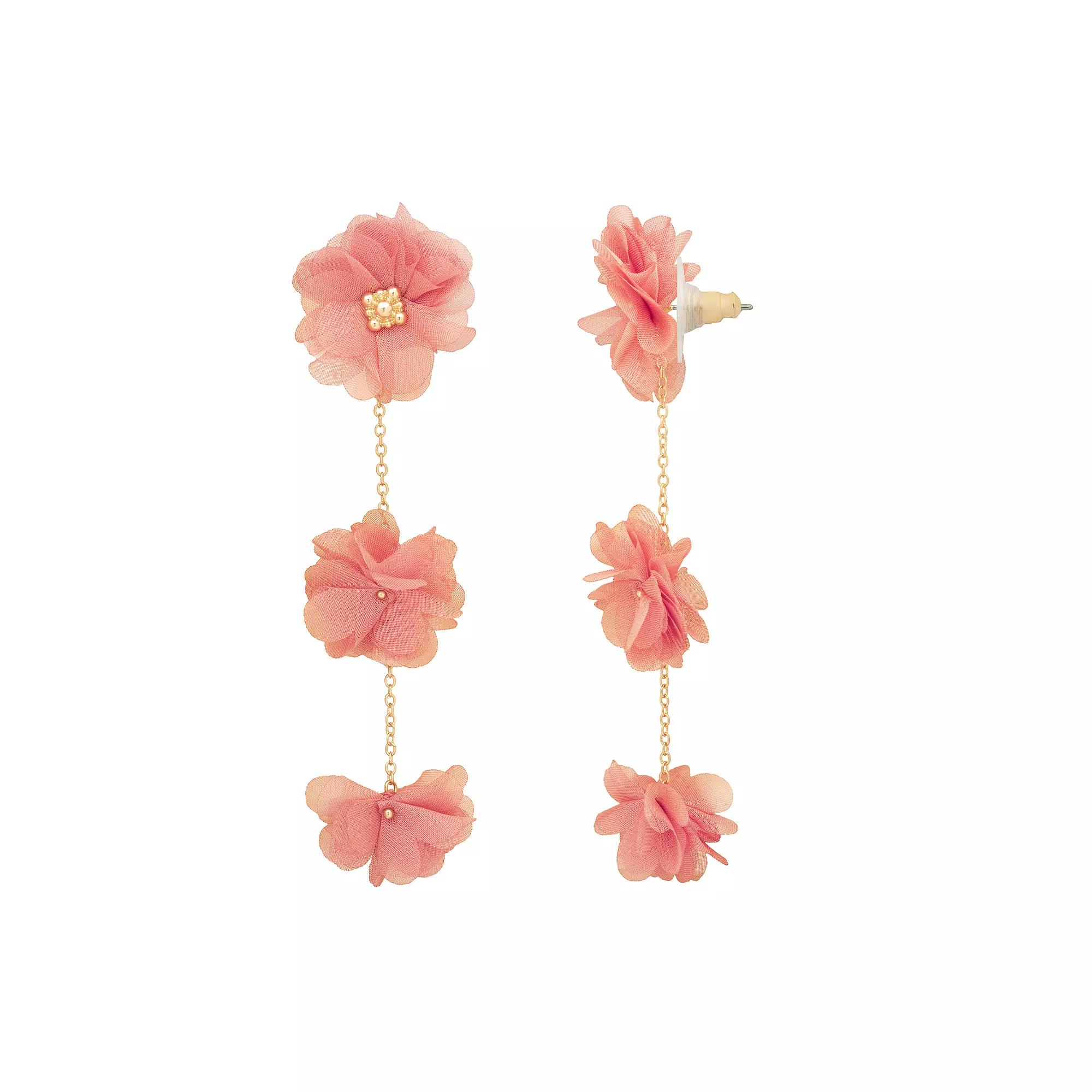 Emberly Gold Tone Fabric Flower Petal Post Drop Earrings, Women's, Pink Product Image