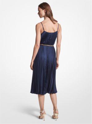 Pleated Satin Belted Slip Dress Product Image