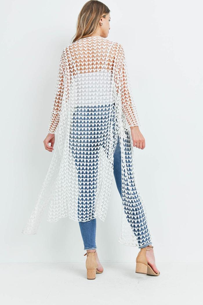 Long crocheted open cardigan Product Image