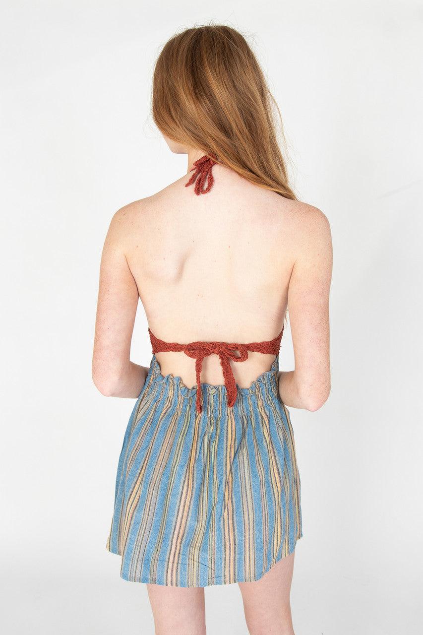 Crochet Top Striped Skirt Mini Dress Product Image