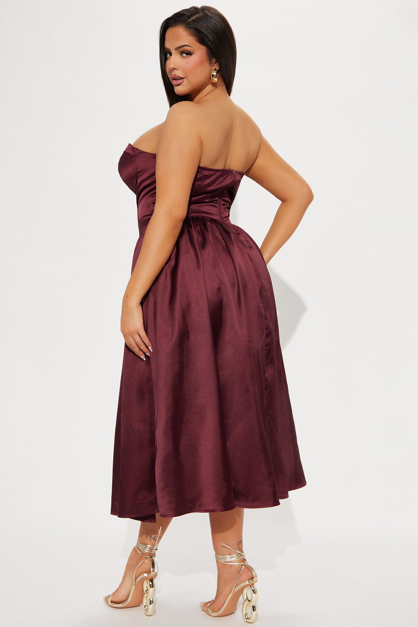 Princess Treatment Corset Satin Midi Dress - Wine Product Image
