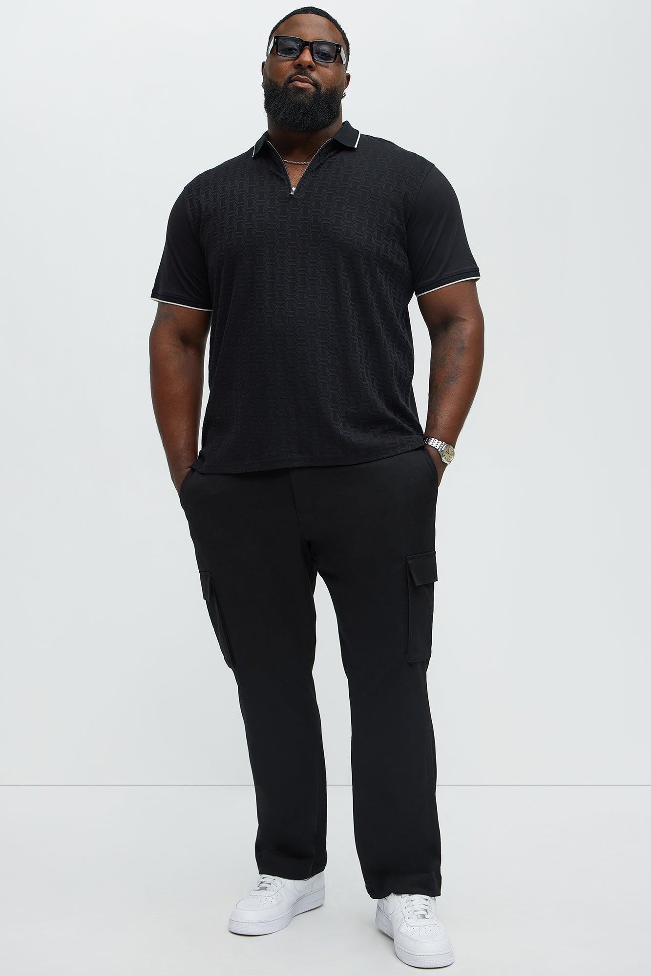 Hexagon Textured Short Sleeve Polo - Black Product Image