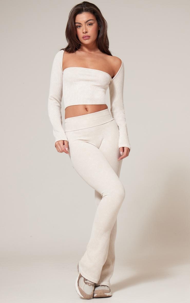 Cream Washed Faded Rib Scoop Neck Fitted Top Product Image