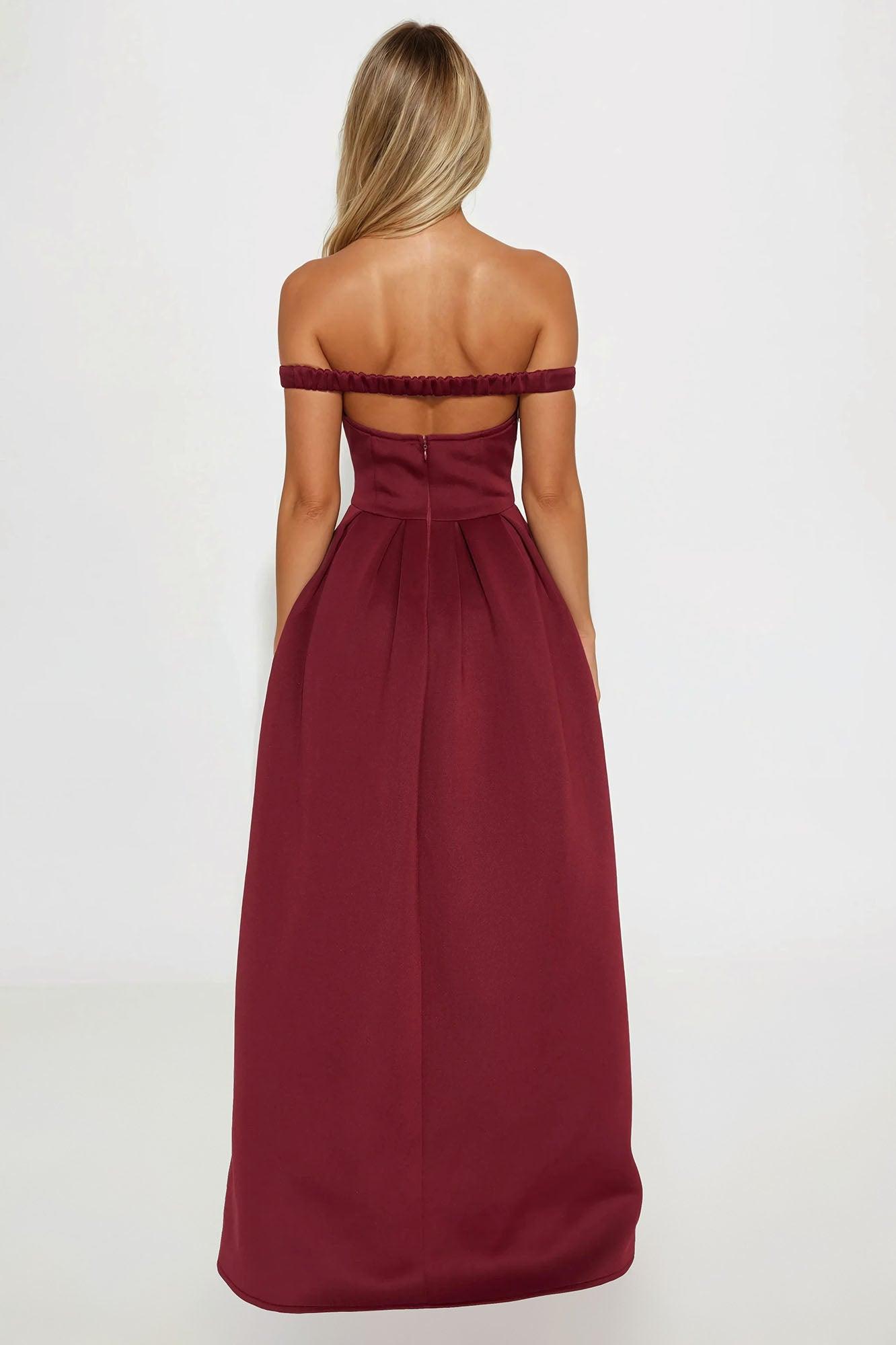 Grand Beauty Off Shoulder Maxi Dress - Burgundy Female Product Image