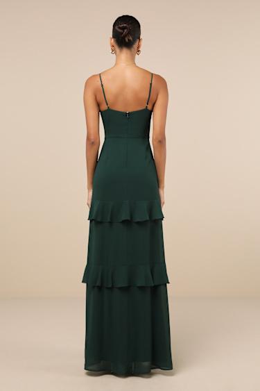Blessed with Beauty Forest Green Ruffled Sleeveless Maxi Dress Product Image