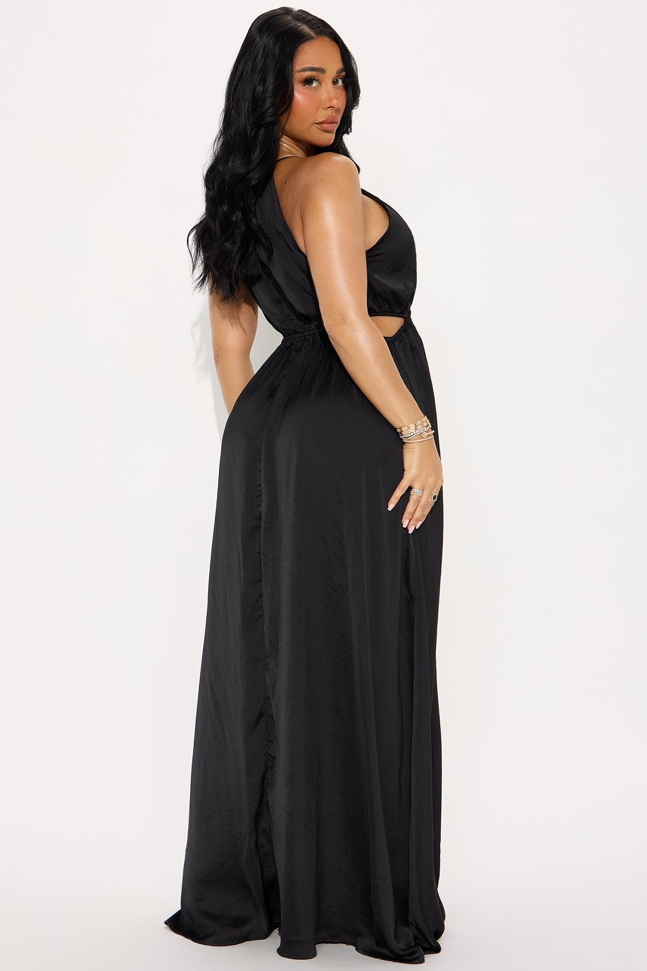 Sierra Satin Flowy Maxi Dress - Black Product Image