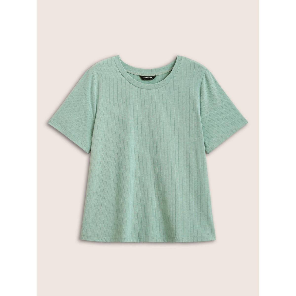 Plus Size Crew Neck Plain Textured Pit Strip T-shirt Palemauve Women Casual Texture Round Neck Everyday T-shirts BloomChic 26/4X Product Image
