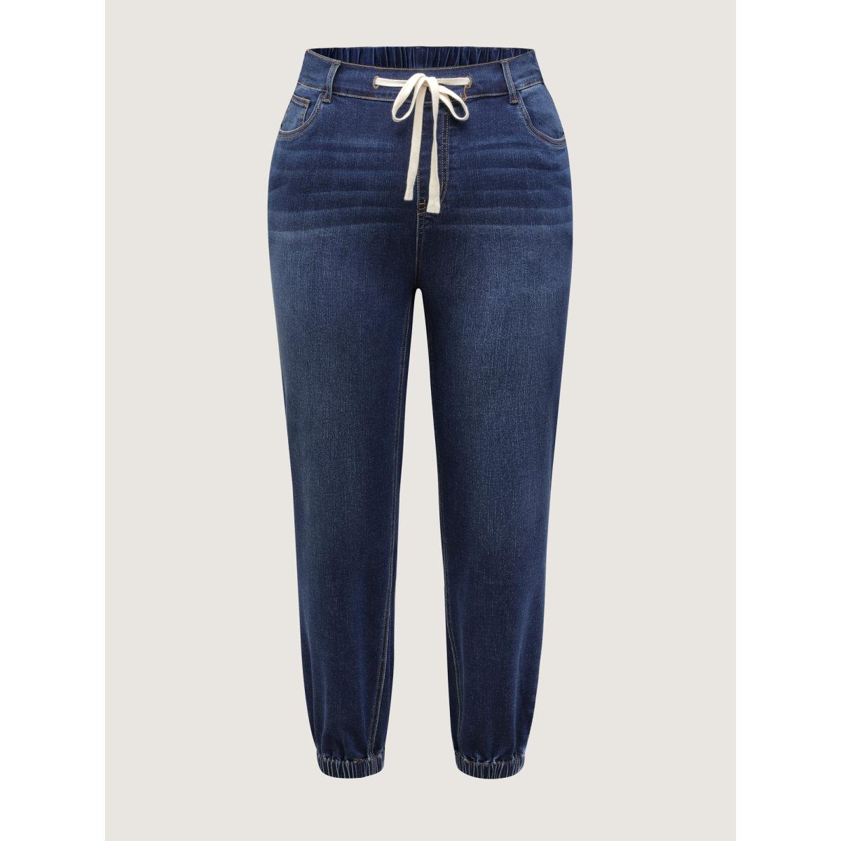 Plus Size Stretchy Drawstring Cuffed Jogger Jeans Women Denimindigo Leisure Elastic Waist Medium stretch Slanted pocket Jeans BloomChic 30/6X Product Image