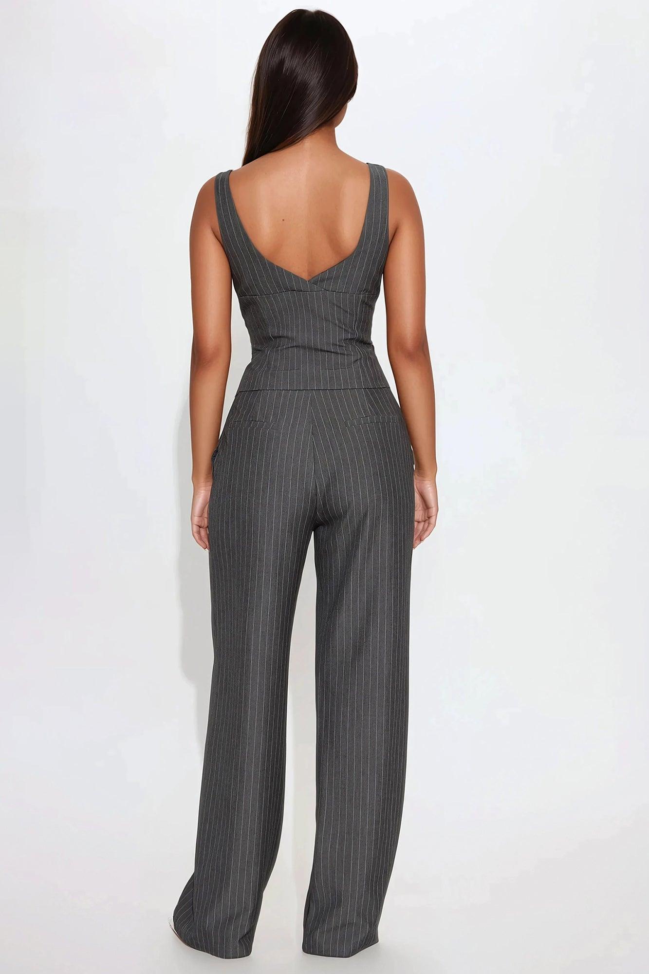 Evangeline Pinstripe Pant Set - Charcoal Product Image