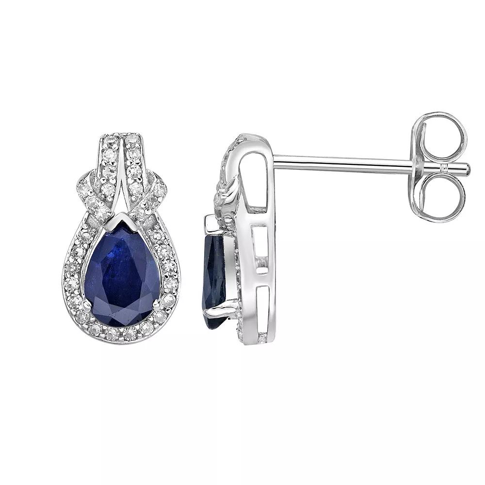 Gemminded 10k White Gold 1/5 Carat T.W. Diamond & Sapphire Earrings, Women's, 10k Whgold Product Image