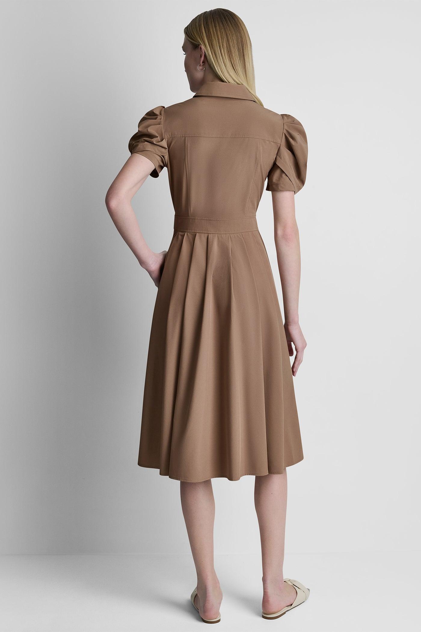 PUFF SLEEVE PLEATED MIDI SHIRT DRESS Product Image
