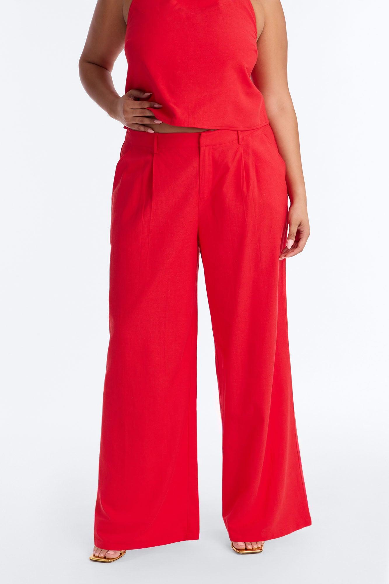 Ocean Breeze Linen Low Rise Pant 33″ - Tomato Red Female Product Image