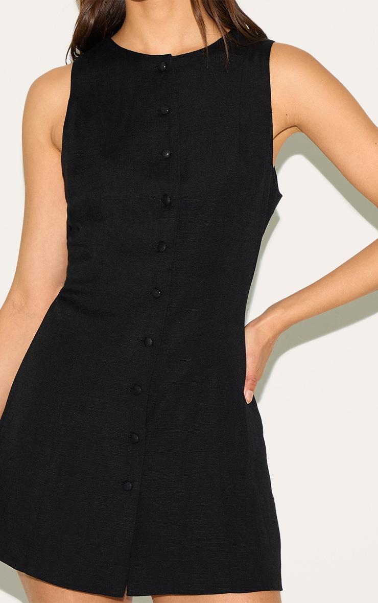 Black Linen A Line Cinched Back Skort Romper Product Image