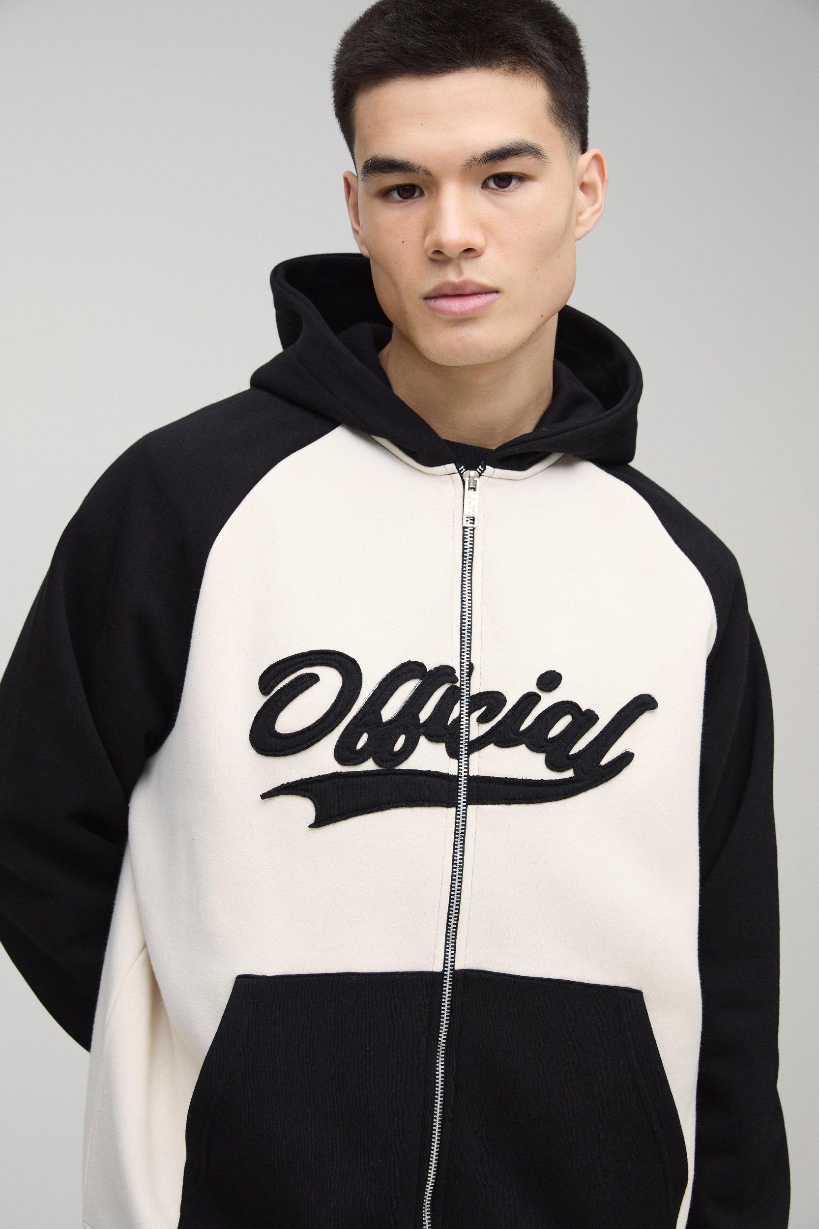 Oversized Official Applique Raglan Zip Through Hoodie | boohooMAN USA Product Image