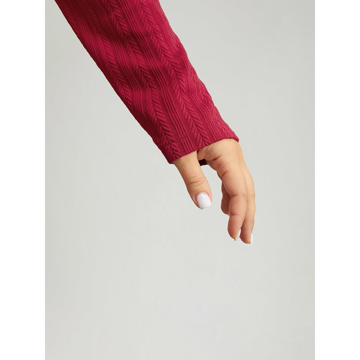 Plus Size Solid Textured Metal Detail Dress Scarlet Women Office Texture Round Neck Long Sleeve Curvy Midi Dress BloomChic 10/M Product Image