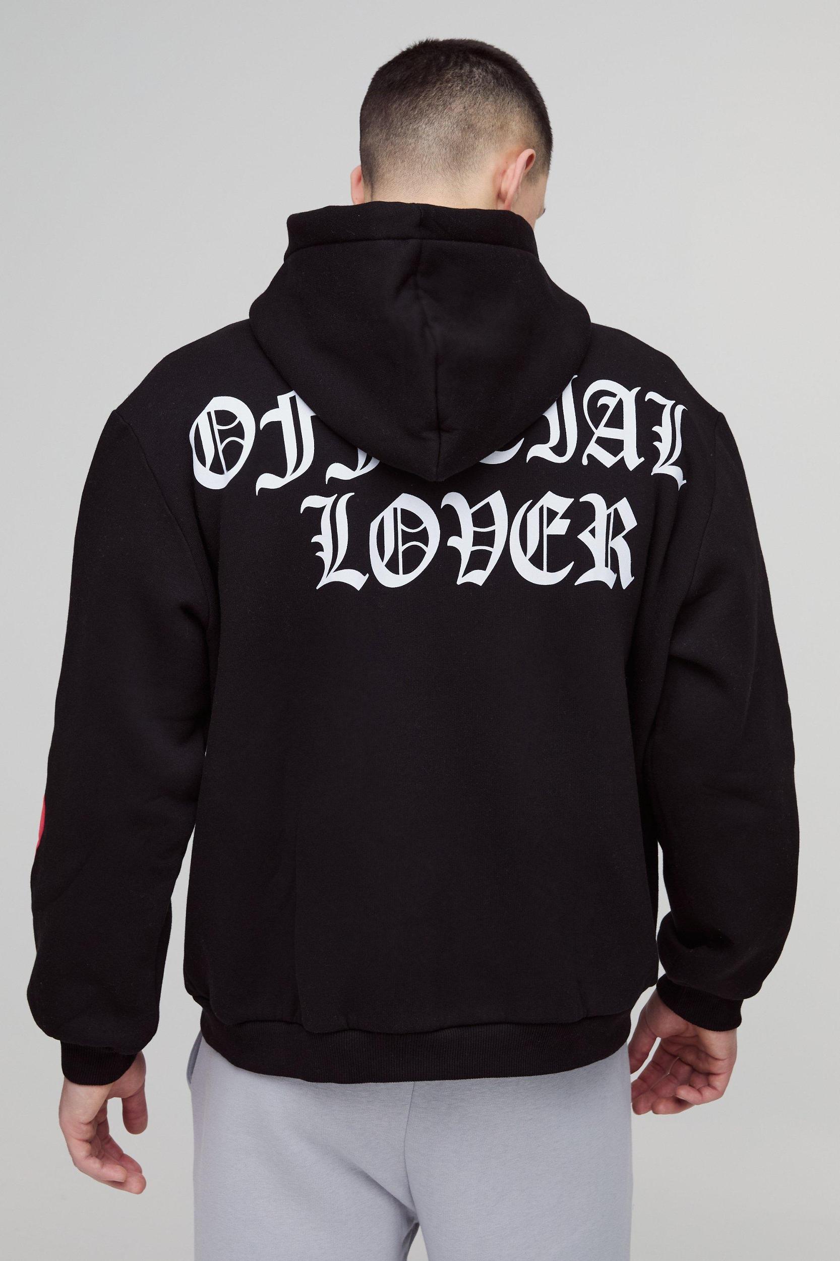 Oversized Heart Skeleton Puff Print Zip Through Hoodie | boohooMAN USA Product Image