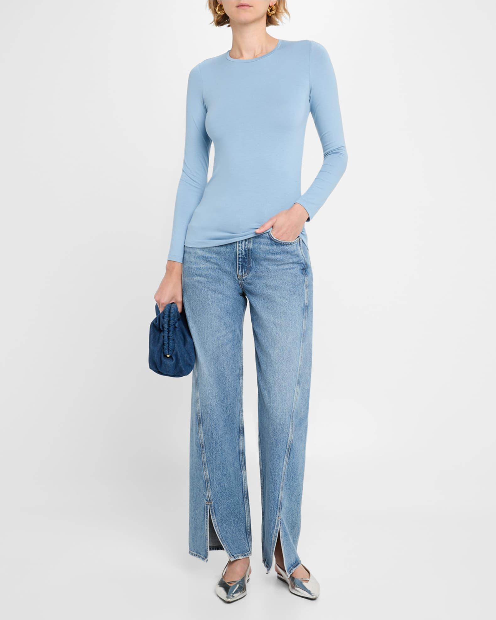 Soft Touch Flat-Edge Long-Sleeve Crewneck Top Product Image