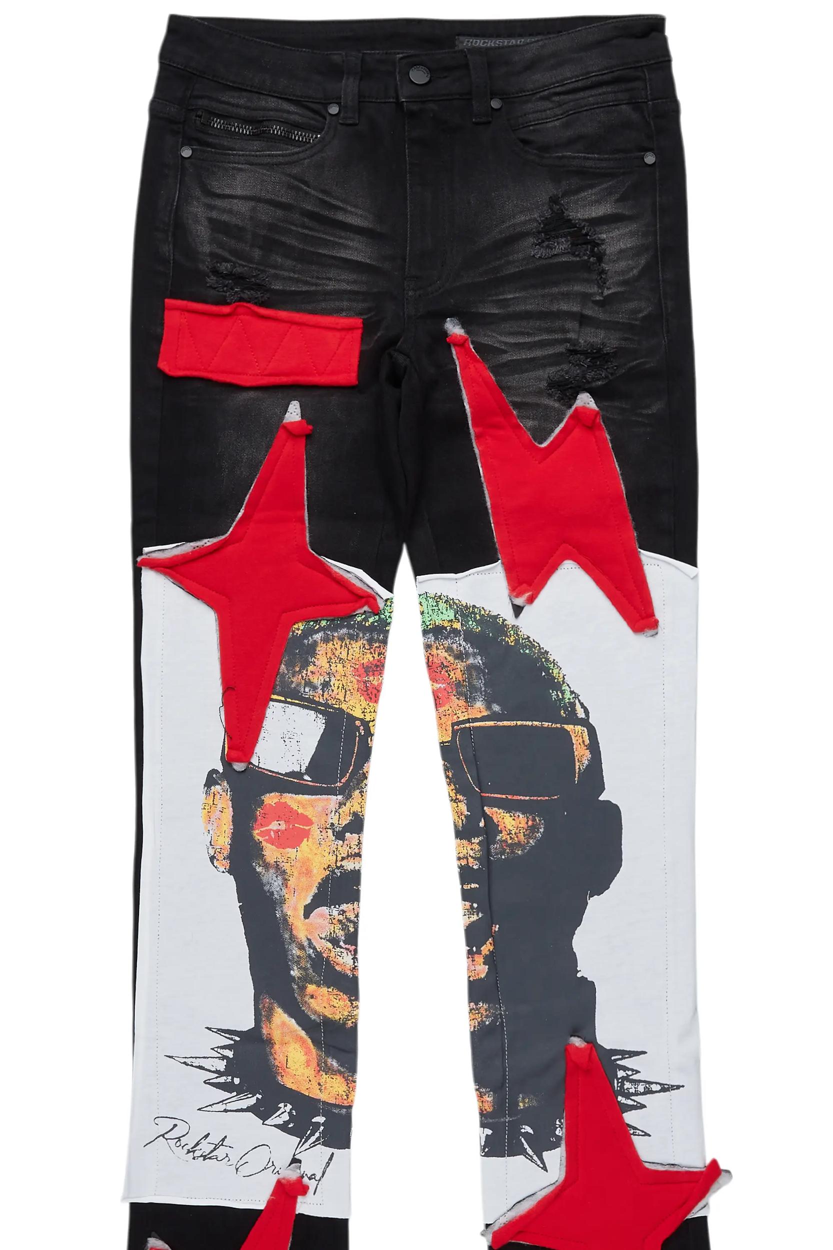 Savage Black/Red Patchwork Stacked Flare Jean Male Product Image