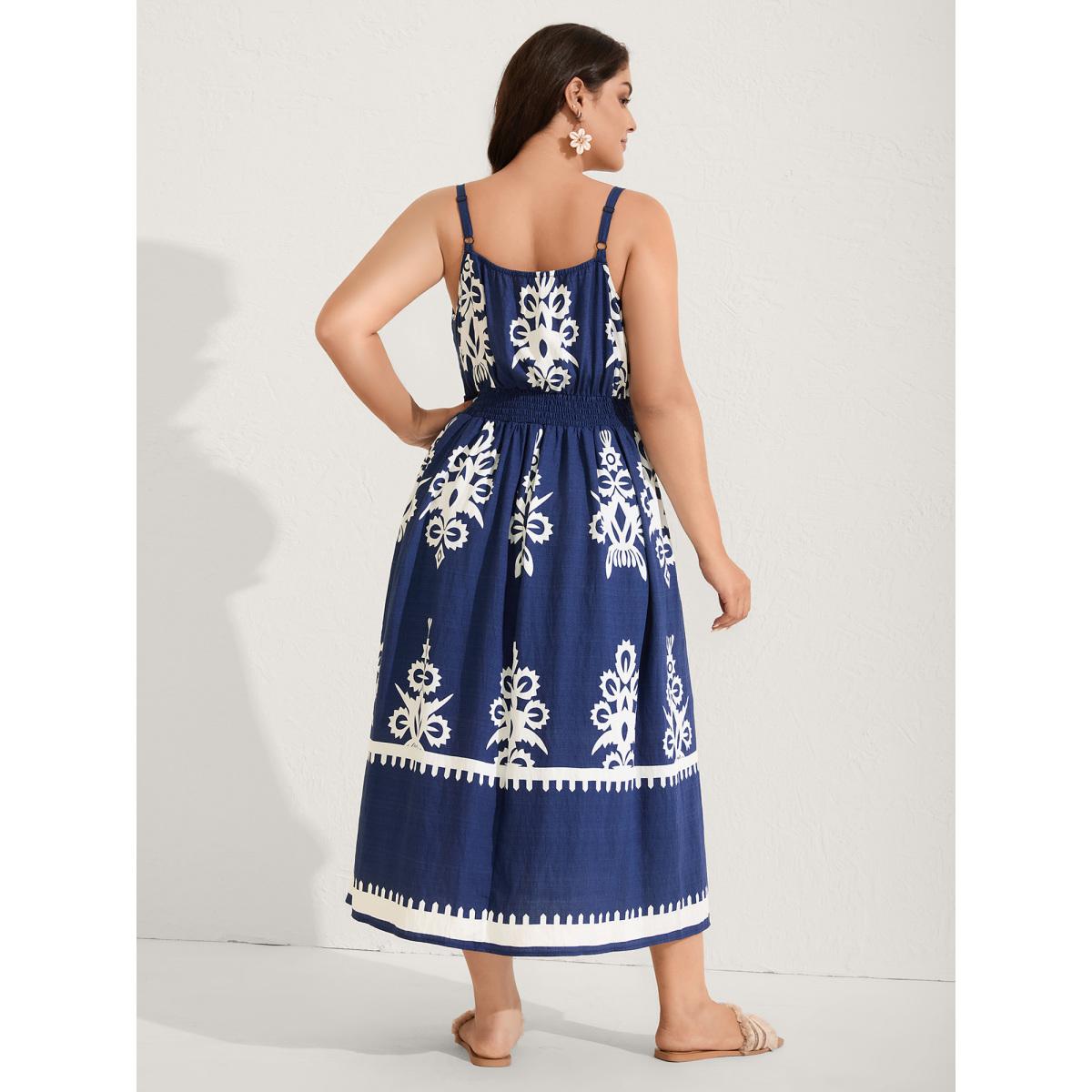 Plus Size Rayon Stretchy Waist Boho Slit Midi Dress Indigo Women Boho Non Sleeveless Curvy BloomChic 10/M Product Image