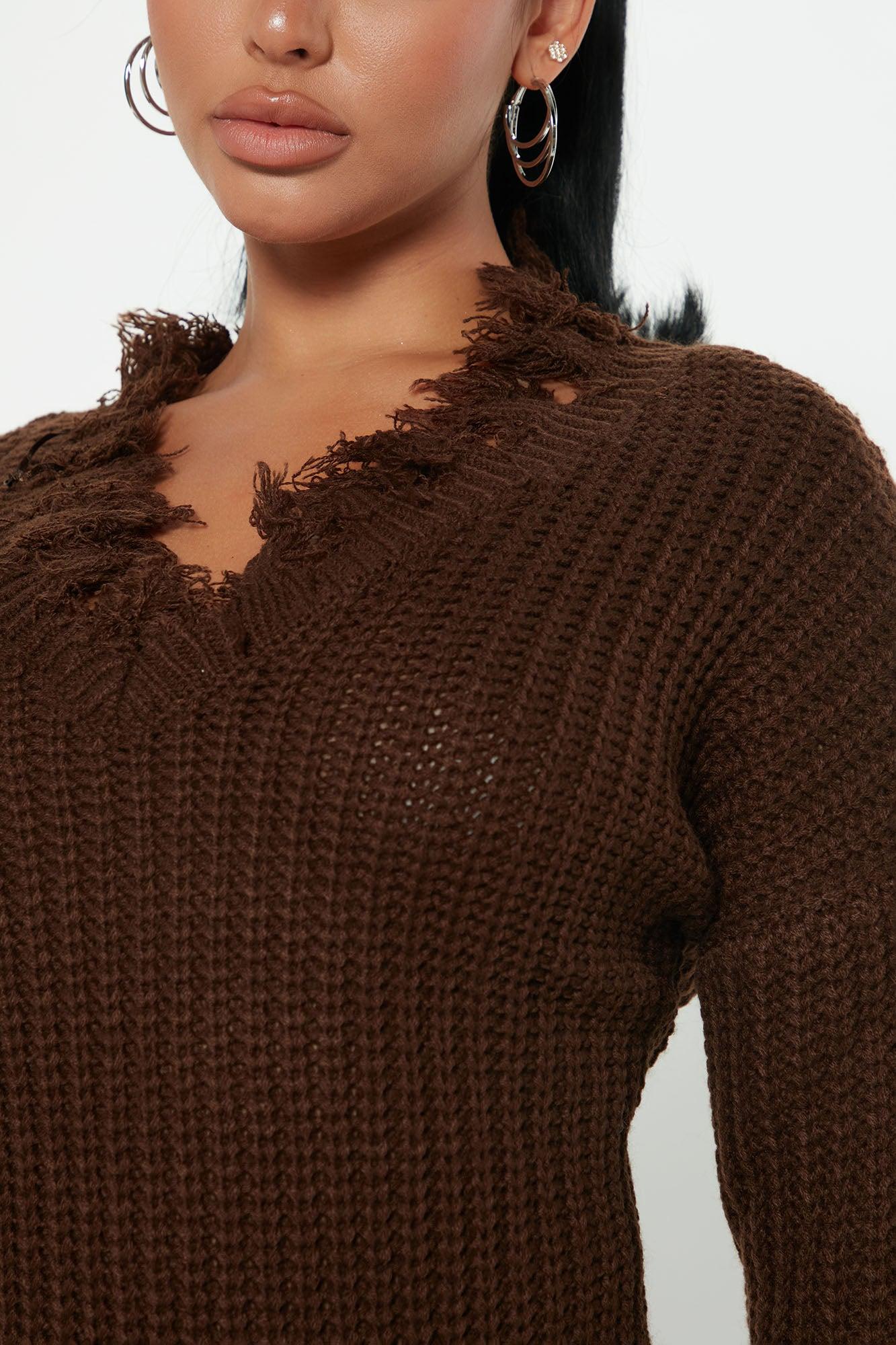 Always Distressing Me Out Sweater - Chocolate Product Image