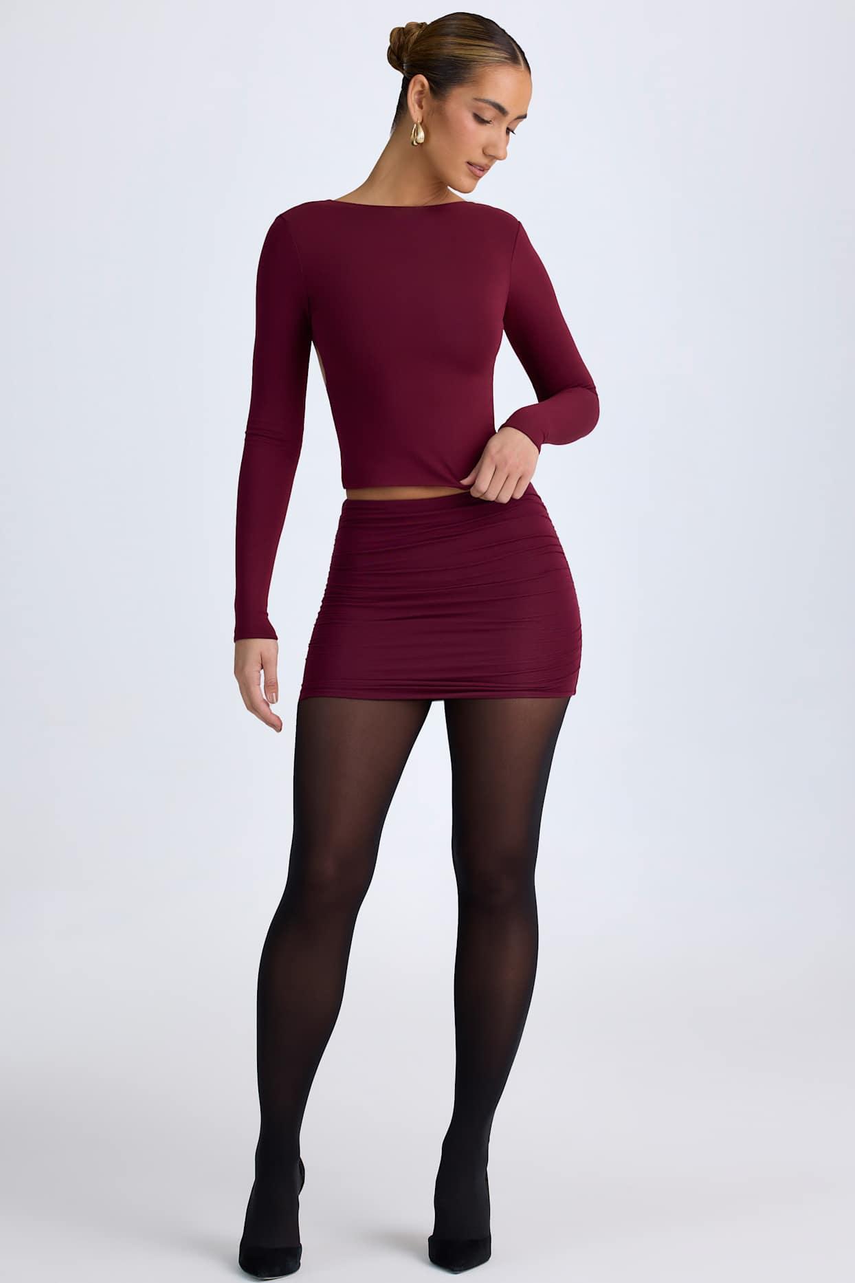Modal Ruched Mid-Rise Mini Skirt in Wine Red Product Image