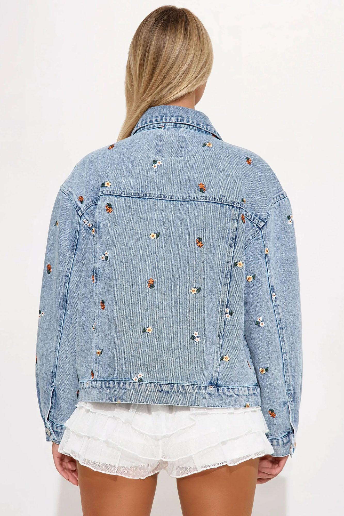 Olivia Floral Denim Jacket - Medium Wash Product Image